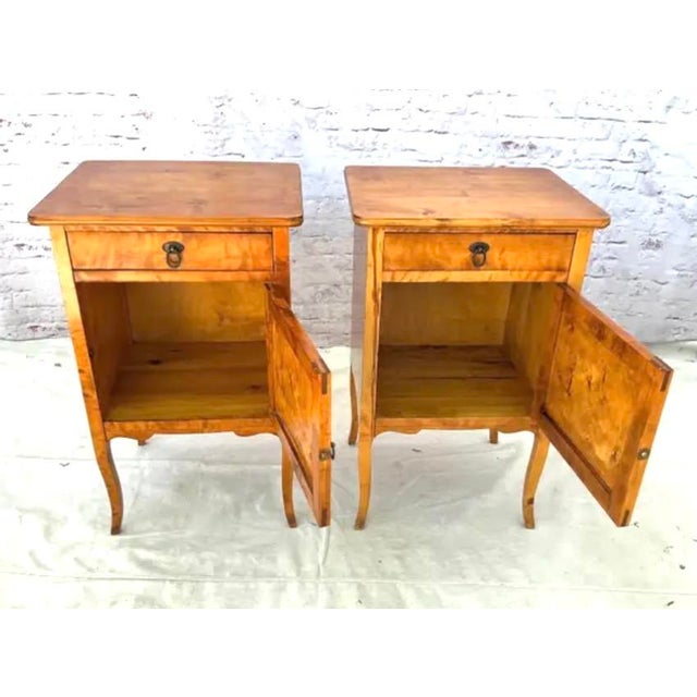 French Provincial Nightstands, Wood With Cabriole Legs, a Pair For Sale - Image 12 of 13