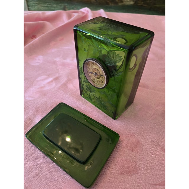 Antique Emerald Art Glass Crystal Art Nouveau Clock For Sale - Image 13 of 16