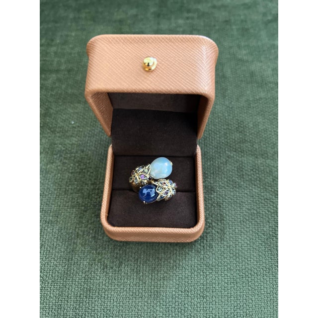 Art Deco Bochic "Orient" Vintage Diamond, Sapphires & Pearl Ring Set In 18K Gold & Silver For Sale - Image 3 of 18