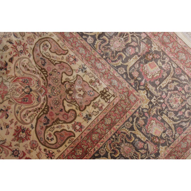 Hand-Knotted Vintage Tabriz Rug - Beige With Pink and Red Floral Medallion Style For Sale In New York - Image 6 of 6