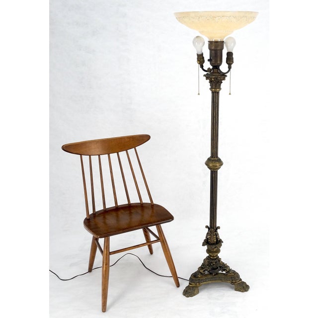 Adjustable Height Heavy Brass Tripod Base Claw Feet Antique Floor Lamp For Sale - Image 17 of 17