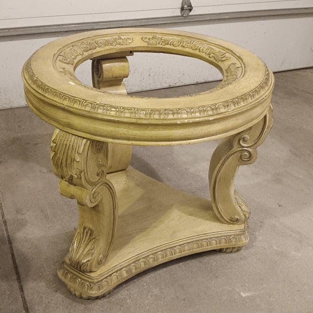 Beige Vintage French Carved Solid Wood Accent/Entryway or Dining Table For Sale - Image 8 of 18