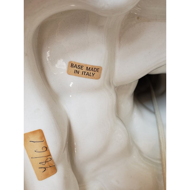 Ceramic Mid Century Italian Ceramic Faux Bamboo & Lotus Flower Table Lamps-A Pair For Sale - Image 7 of 13