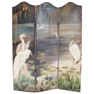 Antique Painted Screen With Louisiana Bayou Scene For Sale