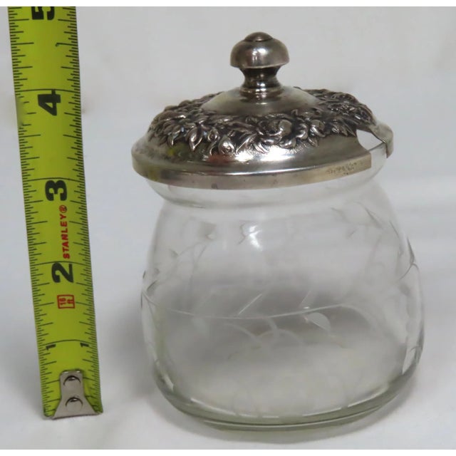 Vintage Kirk & Son Sterling Silver Etch Cut Glass Jam Jar For Sale - Image 11 of 13