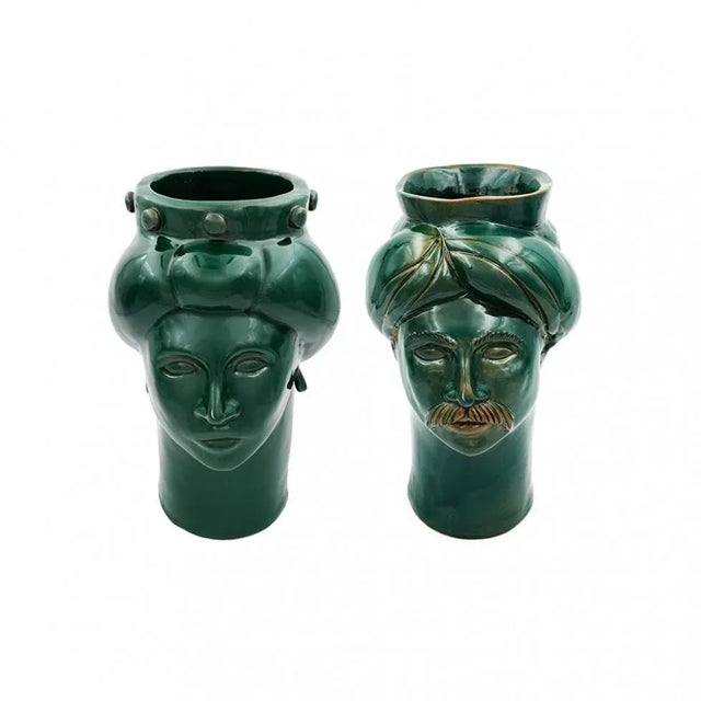 Solimano & Roxelana M Figures • Green Ucria from Crita Ceramiche, Set of 2 For Sale - Image 3 of 3