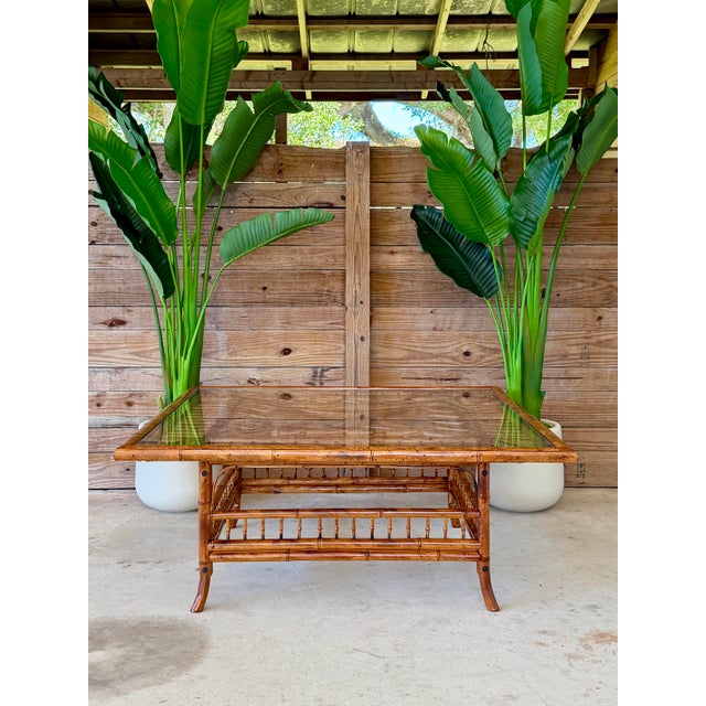 Restored Mid-Century Brighton Pavilion Style Scorched Bamboo 42" Coffee Table For Sale - Image 12 of 12
