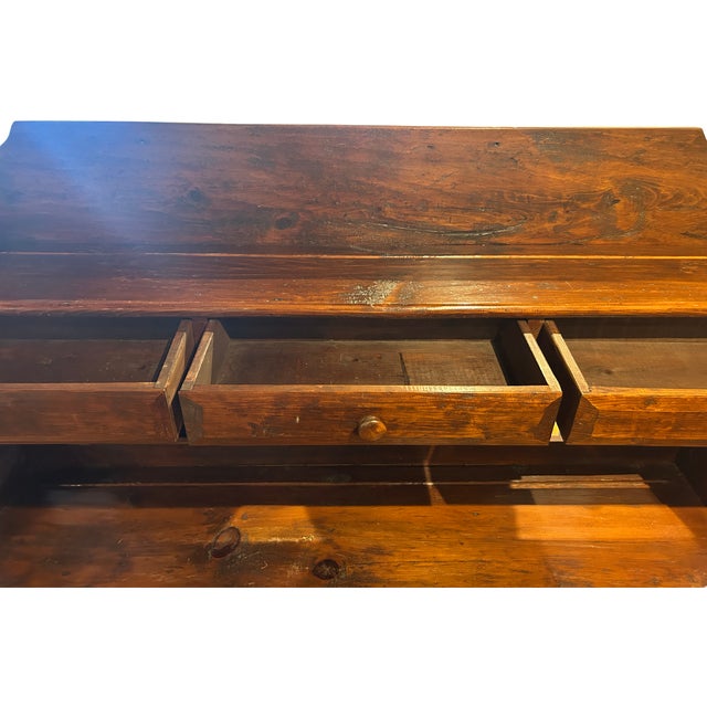 American 1970s Elongated Pine Bucket Bench For Sale - Image 3 of 9
