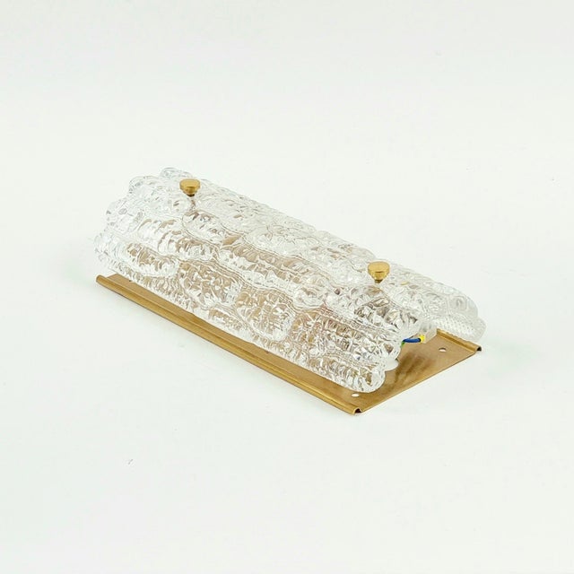 Metal 1960s Mid-Century Modern Scandinavian Glass and Brass Sconce by Carl Fagerlund for Orrefors, Sweden For Sale - Image 7 of 11