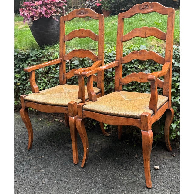 1980s Pair of Rustic French Rush Seat Armchairs - Attributed to Guy Chaddock For Sale - Image 5 of 12