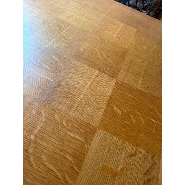 Vintage French 1940’s Wood Dining Table With Parquetry Checkered Top For Sale - Image 4 of 12