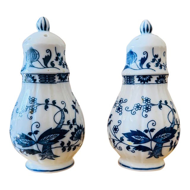 Vintage Blue Danube Blue & White Onion Porcelain Salt & Pepper Shakers For Sale
