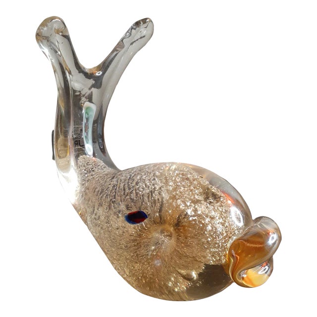 Vintage Murano Italy Hold Aventurine Yellow Glass Fish Figurine For Sale