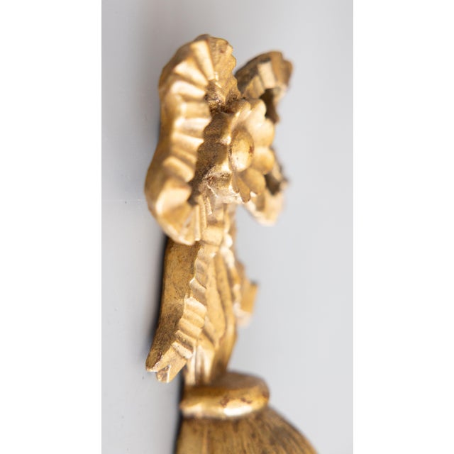 Vintage Italian Carved Giltwood Bows & Tassels Candle Sconces - A Pair For Sale - Image 10 of 12
