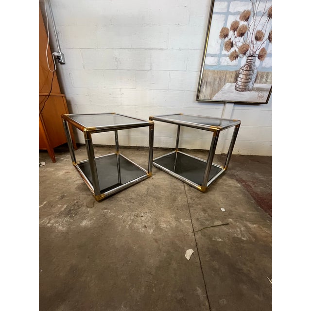 Karl Springer Pair of Mid-Century Modern Chrome and Brass Tubular Side or End Tables For Sale - Image 4 of 11