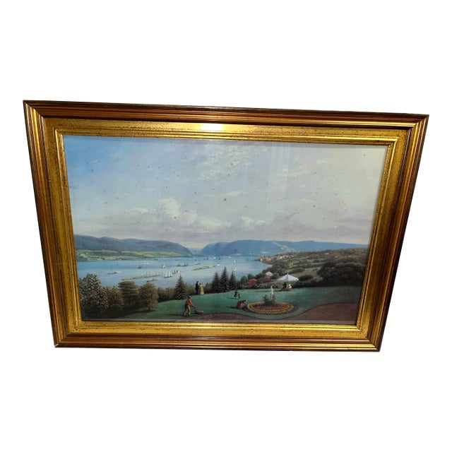 Vintage Framed Print of Newburgh by Hudson of Park Overlooking the River For Sale