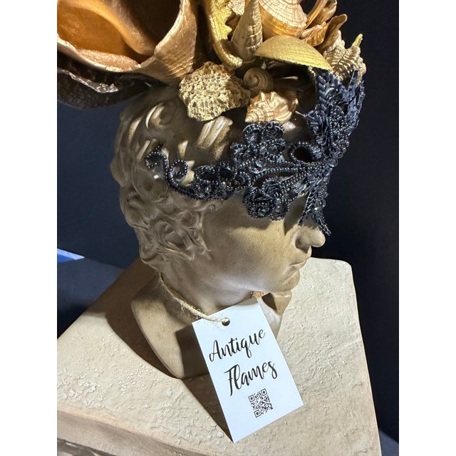 Textile Celestial Meets the Sea-Shell Encrusted Bust-Coastal Art Sculpture For Sale - Image 7 of 15