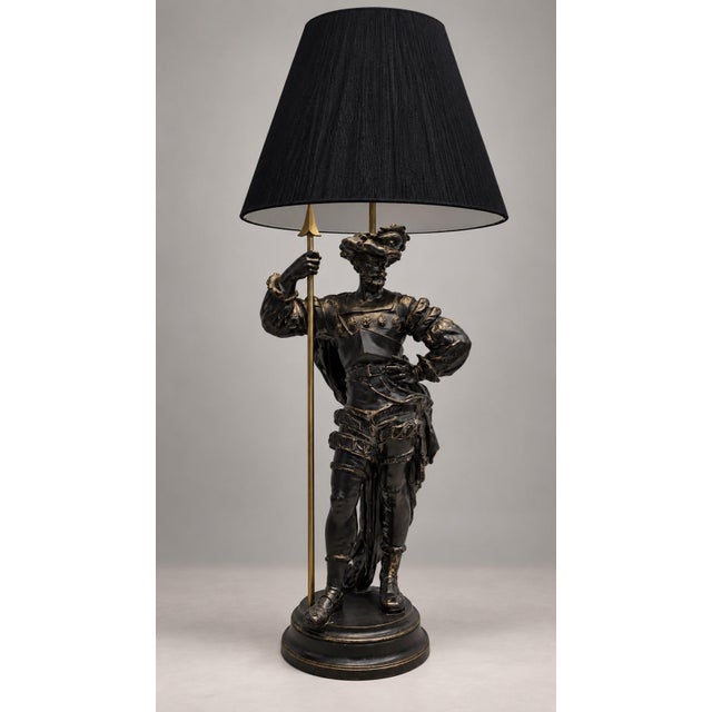 19th Century A 19th-Century Large Spelter Lamp Depicting a Cavalier Figure. For Sale - Image 5 of 5
