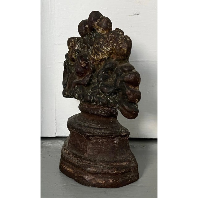 American Antique 19th Century American Classical Solid Cast Iron Urn or Basket of Flowers Door Stop For Sale - Image 3 of 8