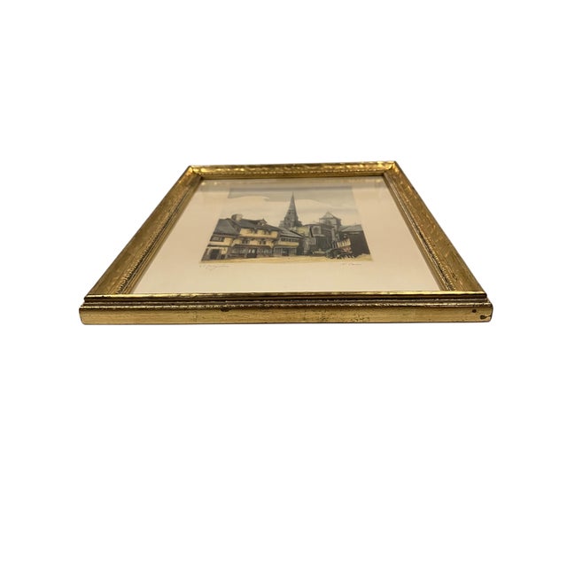 Antique Watercolor Etching of a European Village Street Scene Signed by v. Carre in a Gilded Frame For Sale In Milwaukee - Image 6 of 18