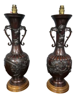 Japanese Bronze Table Lamps, 1900s, Set of 2