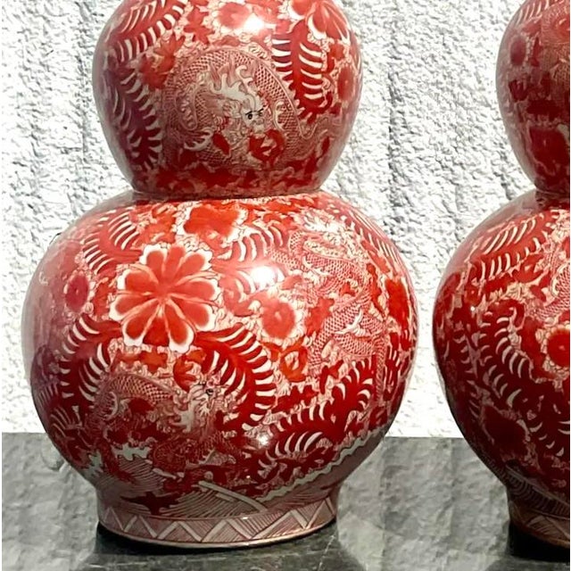 Ceramic Vintage Asian Glazed Ceramic Double Gourd Vases - A Pair For Sale - Image 7 of 12