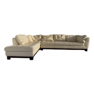 Roche Bobois Italian Leather Sectional Sofa in Cream For Sale