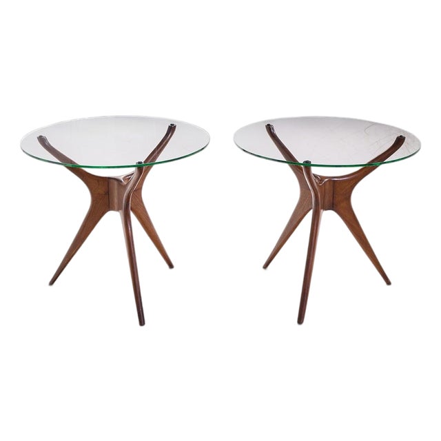 Vladimir Kagan for Dreyfuss Mid Century Walnut Tri-Symmetric Sculptural Side Tables - Pair For Sale