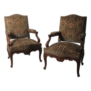 Pair of Louis XV Style Fauteuil Armchairs – Late 19th to Early 20th Century For Sale