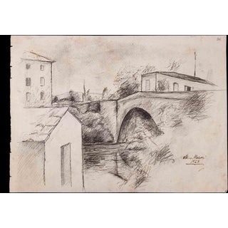 Mino Maccari, Cityscape, 1927, Pencil Drawing For Sale