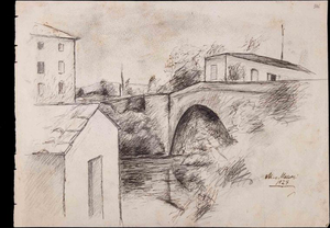 Mino Maccari, Cityscape, 1927, Pencil Drawing