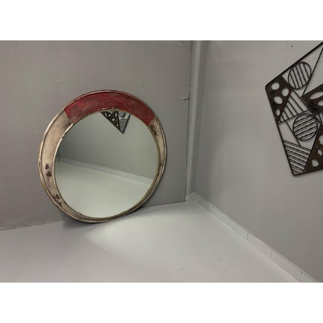 Vintage Industrial Round Mirror with Metal Frame For Sale - Image 11 of 15