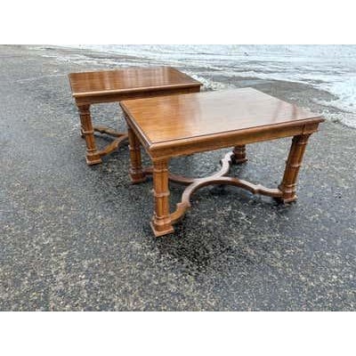 Wood Late 20th Century Drexel GuildHall Pair of Walnut Rectangular Tables, Modern Style For Sale - Image 7 of 12