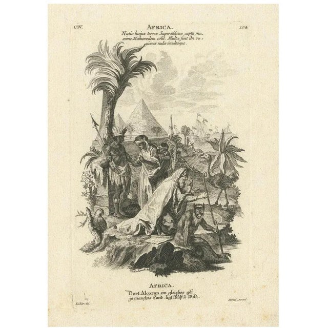 Paper Johann Georg Hertel, Allegorical Engraving of Africa, Mid-18th Century, Print For Sale - Image 7 of 7