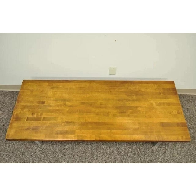 Industrial Vintage Industrial Modern Reclaimed Butcher Block Aluminum Base 60" Coffee Table For Sale - Image 3 of 12