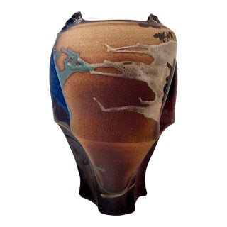 Multicolor Sculptural Ceramic Vessel For Sale