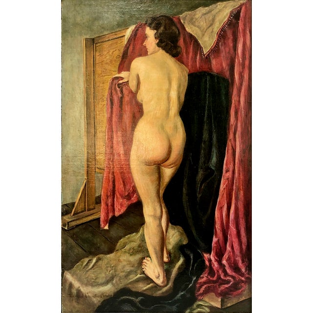 This striking oil painting is a classic studio composition by the renowned American painter and illustrator Howard...