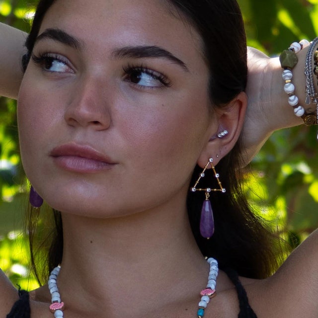 Tap into the power of spiritual elegance with our Divine Energy Amethyst & Diamond Drop Earrings. Featuring a striking...