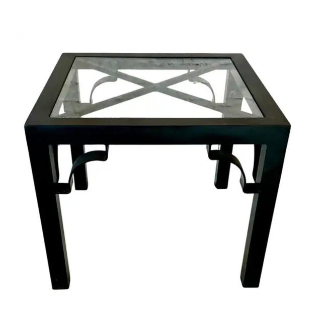Black Black Lacquer Metal and Glass Side Tables, a Pair For Sale - Image 8 of 11