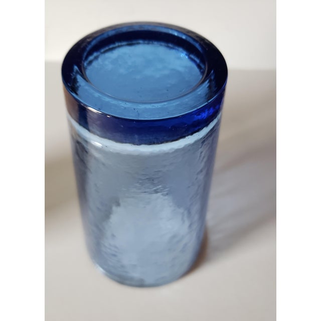 Mid-Century Modern Vintage Cobalt Blue Recycled Glass Tumbler – 1990s Handmade Art Glass | Coastal Barware For Sale - Image 3 of 6