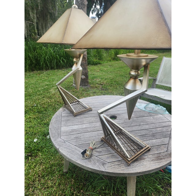 1950s 1950s Mid-Century Modern Atomic Brutalist Majestic Lamp Set ~ Original Fiberglass Shades For Sale - Image 5 of 18