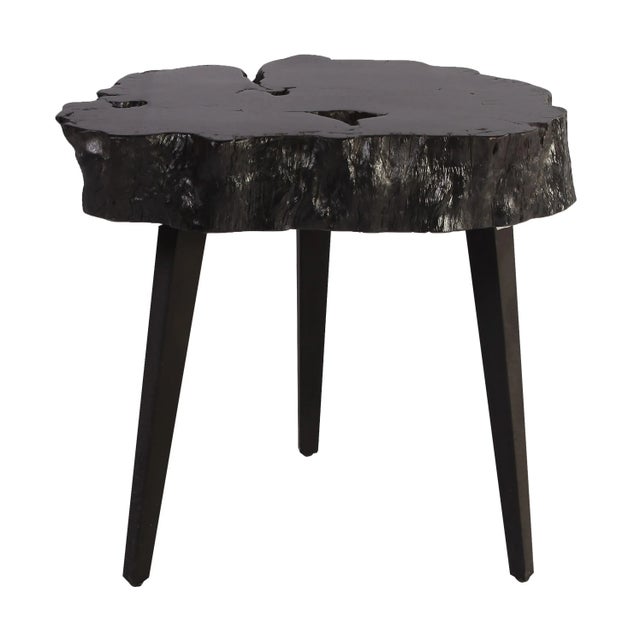 Organic Modern Black Lychee Living Edge Accent Table For Sale In Greensboro - Image 6 of 10
