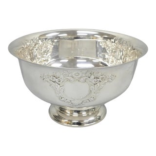 Mid 20th Century Victorian Floral Repousse Silver Plated Punch Bowl Champagne Chiller Ice Bucket For Sale