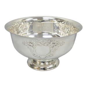 Mid 20th Century Victorian Floral Repousse Silver Plated Punch Bowl Champagne Chiller Ice Bucket
