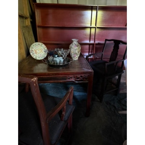 Antique Chinese Ming Style Hardwood Square Dining Table. 19th Century. Solid wood with carving design on all four side. It...