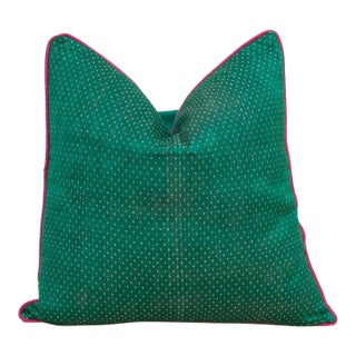 Kasa Green Dotted Ahir Handloom Pillow For Sale