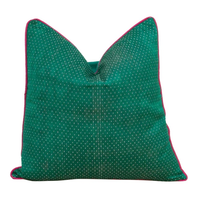 Kasa Green Dotted Ahir Handloom Pillow For Sale