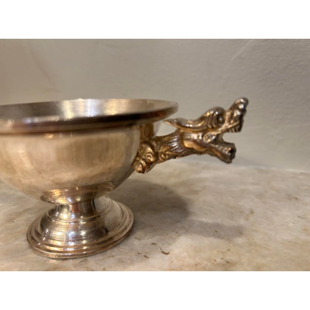 Chinoiserie Antique European Silver Plated Pedestal Bowl With Cast Dragon Handles For Sale - Image 3 of 6
