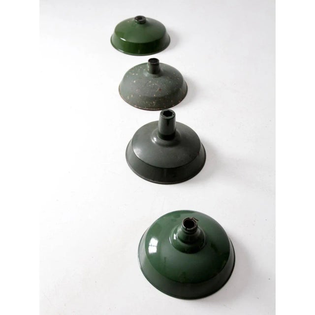 Mid 20th Century Set of 4 Vintage Green Enamel Pendant Light Shades For Sale - Image 5 of 11