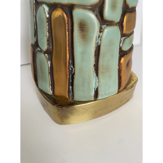 Mid Century Modern Sculptural Mosaic Turquoise & Gold Table Lamp For Sale - Image 10 of 13